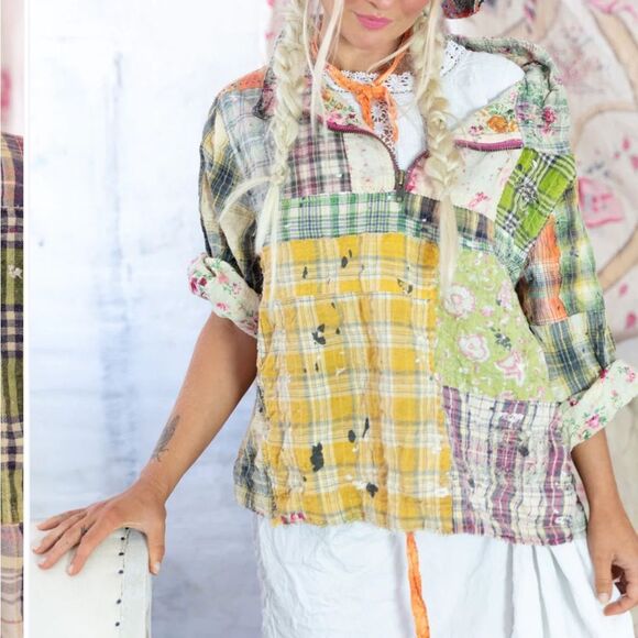 Very Hard To Find Magnolia Pear Asher Patchwork Pullover with Bunny Appliqué - Picture 3 of 5